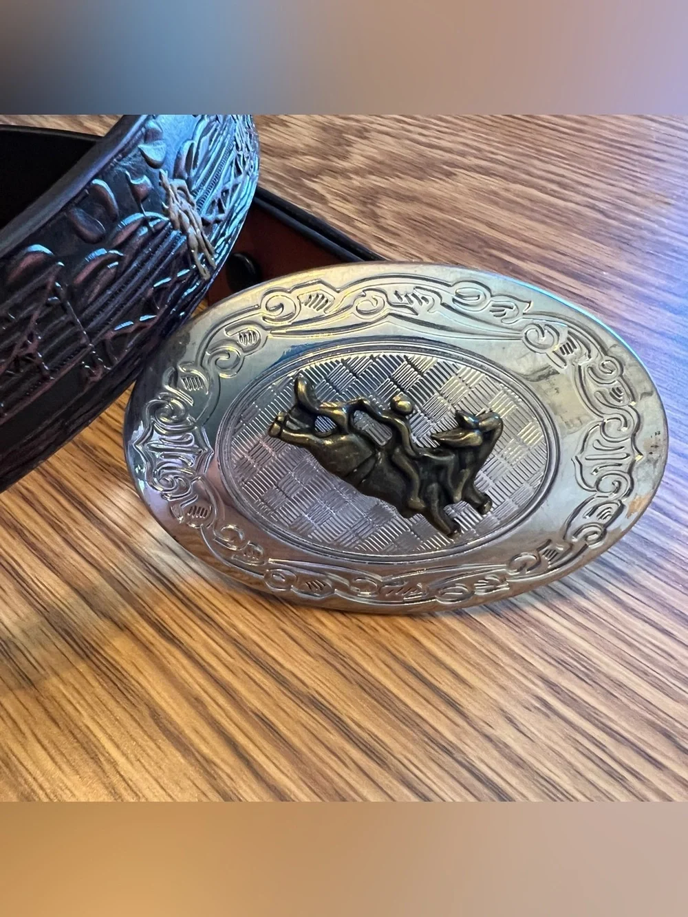 NOCONA Rodeo Bullrider Belt Leather Embossed Cowboy Western Sz 28